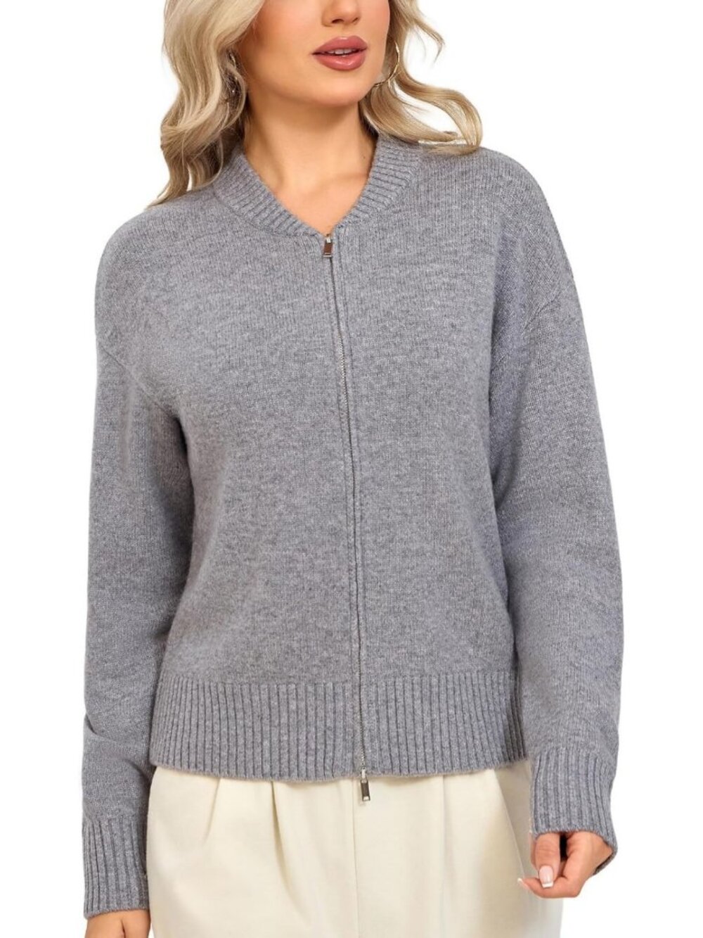 Cozy Merino Wool Zip Cardigan for Women | Stylish Baseball Collar Sweater Jacket